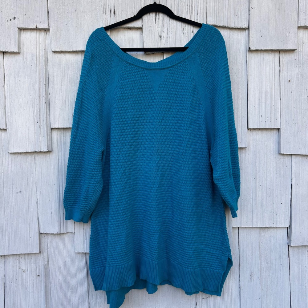 Lane Bryant Teal Blue Textured Knit‎ Tunic Sweater Plus Size 22/24 Raglan Sleeve